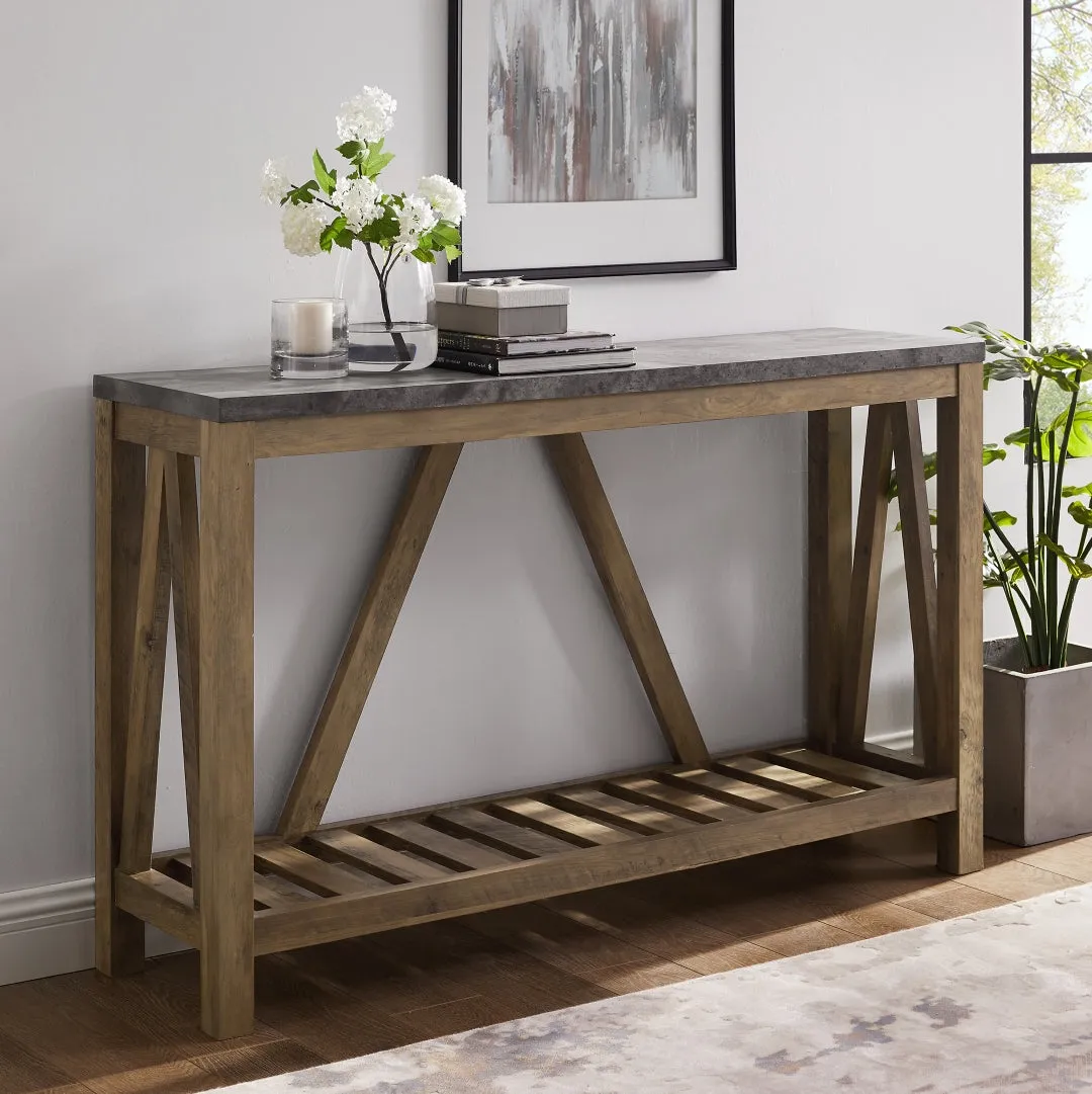 52" Rustic A-Frame Entryway Table with Open Shelf for Decor & Storage - Perfect Living Room Accent!