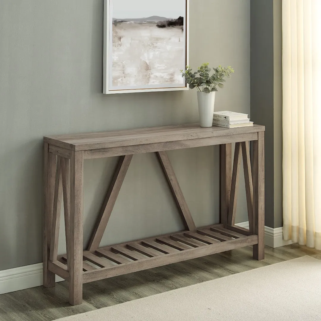 52" Rustic A-Frame Entryway Table with Open Shelf for Decor & Storage - Perfect Living Room Accent!