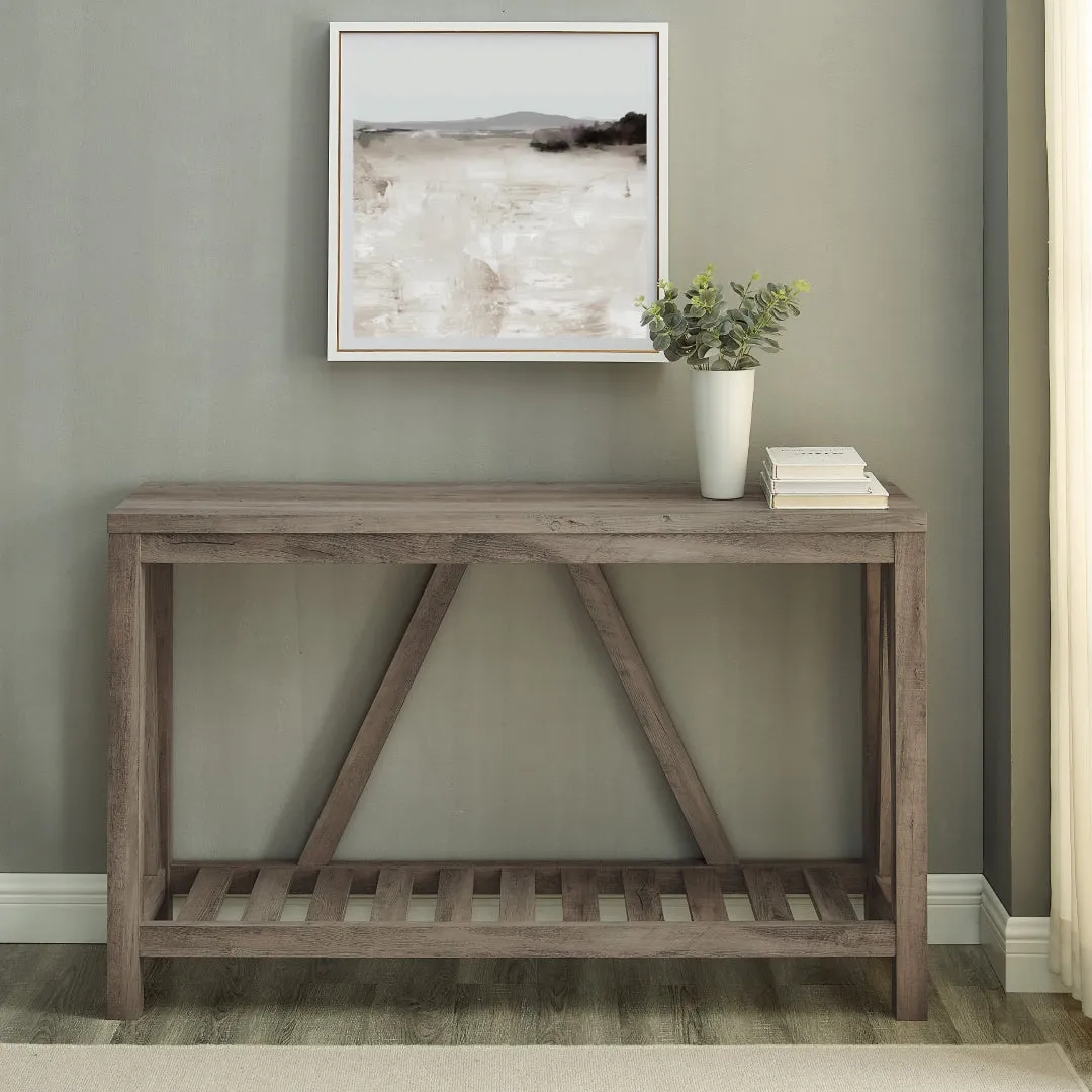 52" Rustic A-Frame Entryway Table with Open Shelf for Decor & Storage - Perfect Living Room Accent!