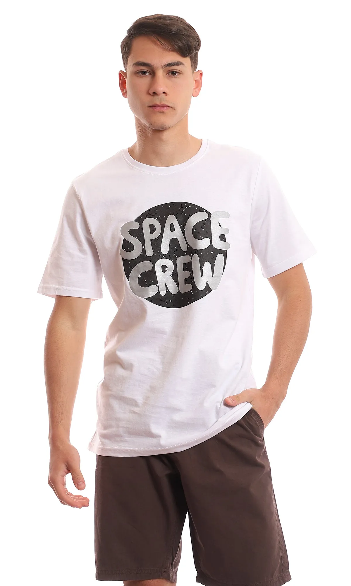 97390 " Space Crew " Circular Printed Pattern White T-Shirt