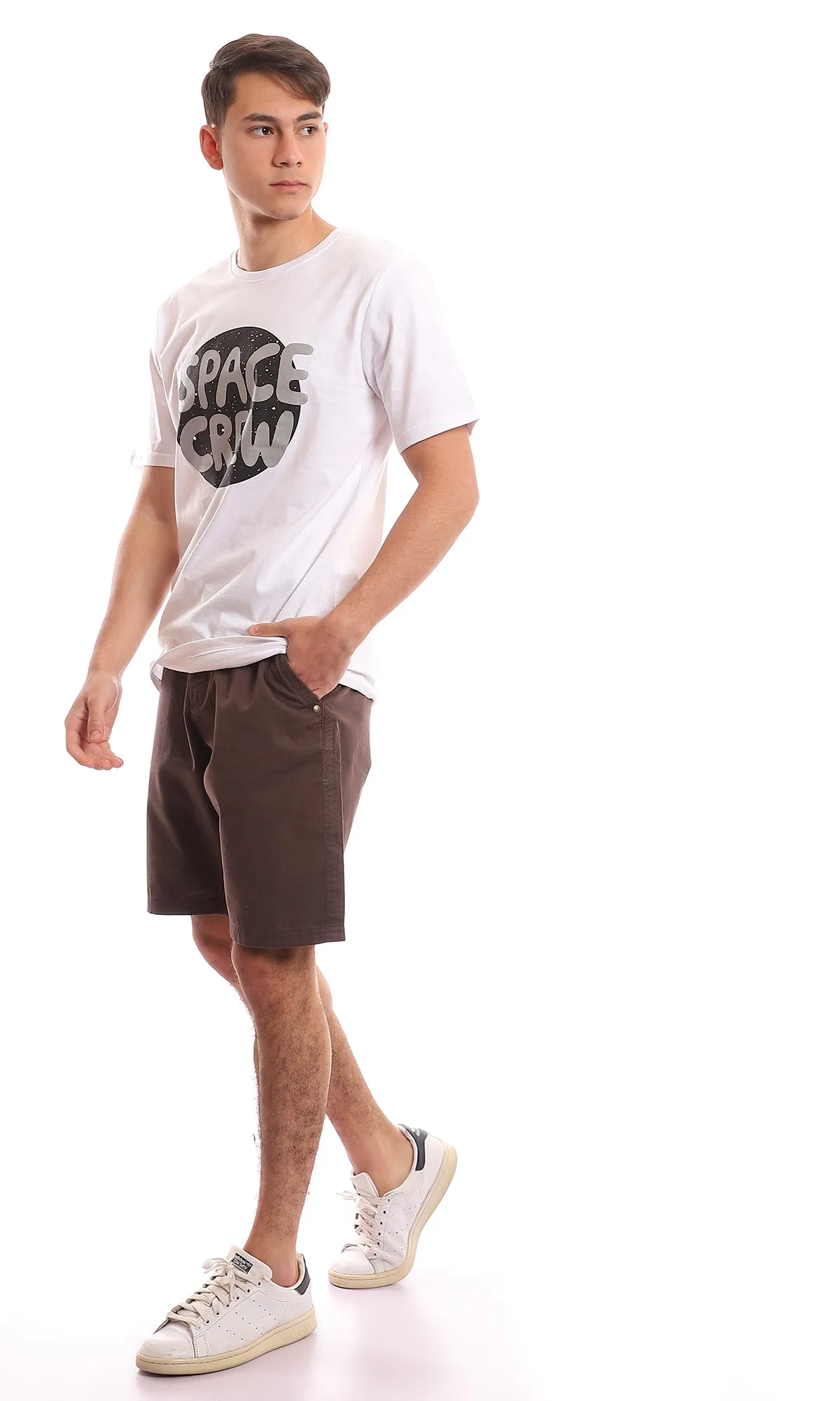 97390 " Space Crew " Circular Printed Pattern White T-Shirt