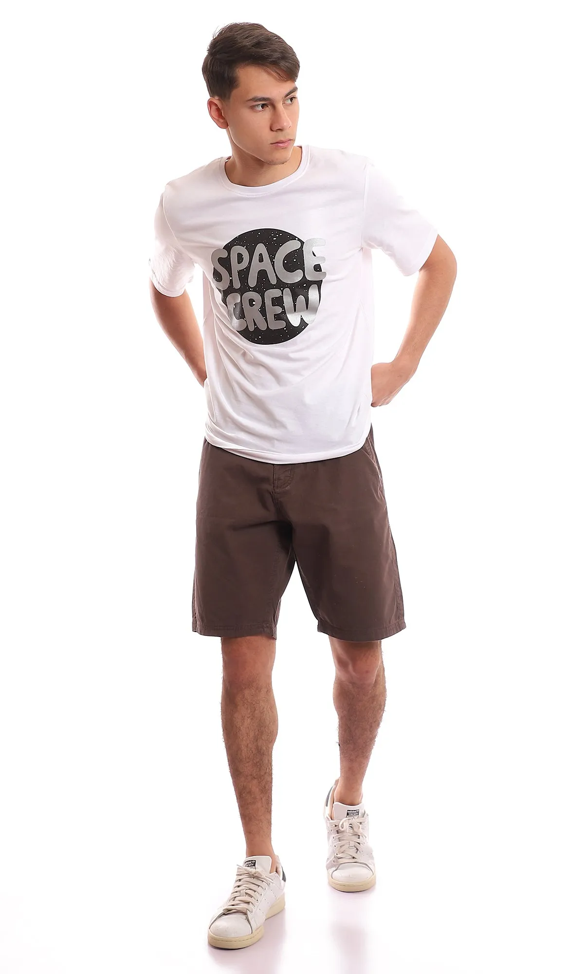 97390 " Space Crew " Circular Printed Pattern White T-Shirt