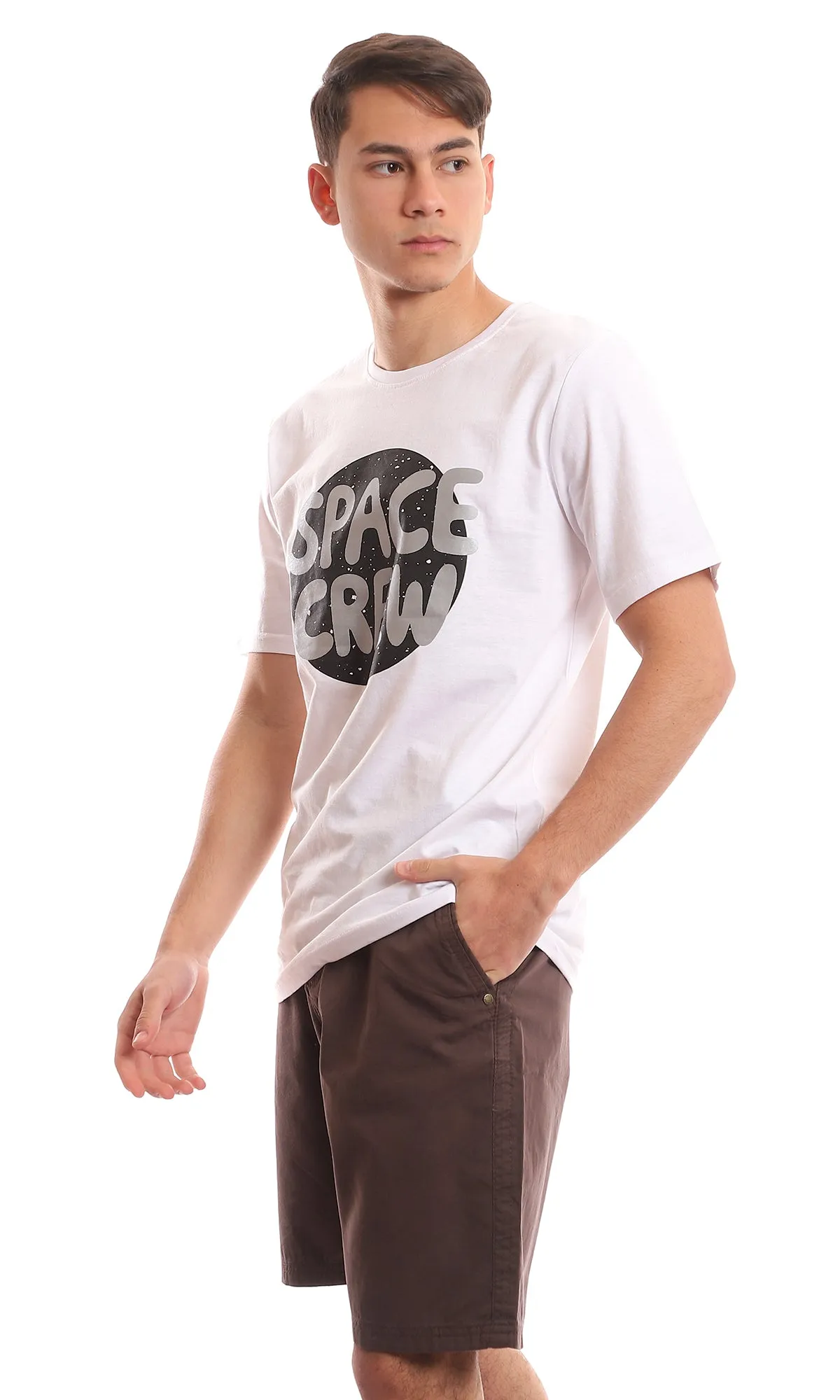 97390 " Space Crew " Circular Printed Pattern White T-Shirt