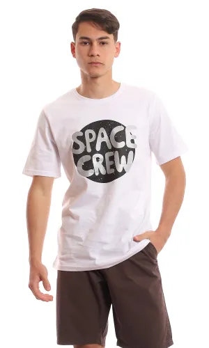 97390 " Space Crew " Circular Printed Pattern White T-Shirt