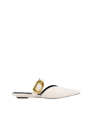 Allegra Close Toe Buckle Slide - Chalk White Leather