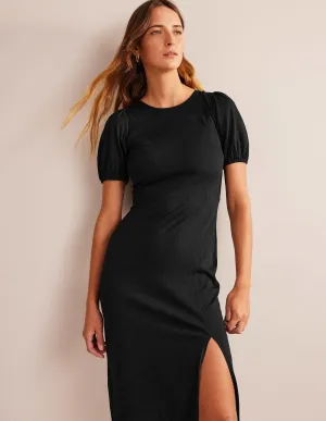 Back Detail Jersey Midi Dress-Black