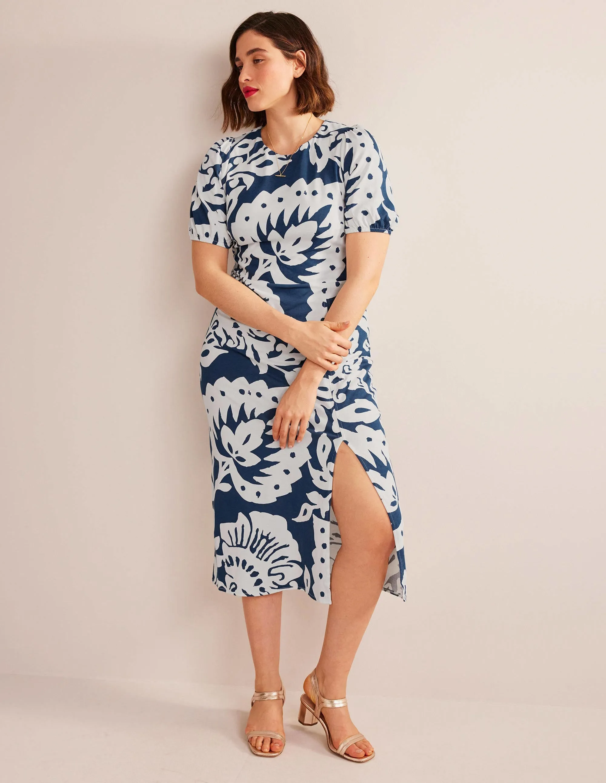 Back Detail Jersey Midi Dress-Sapphire, Oak Terrace