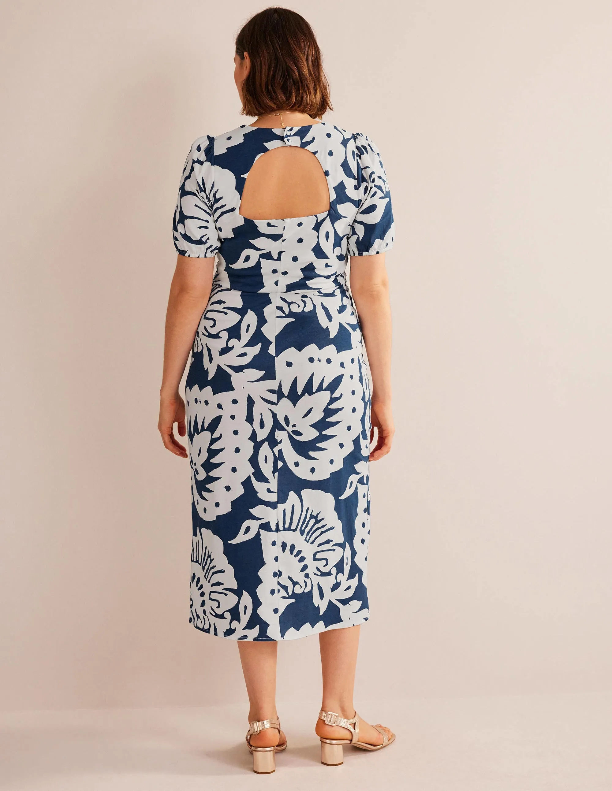 Back Detail Jersey Midi Dress-Sapphire, Oak Terrace