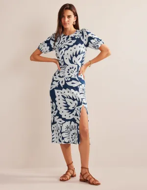 Back Detail Jersey Midi Dress-Sapphire, Oak Terrace