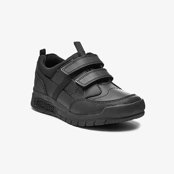 Black Leather Airflow Strap Touch Fastening Shoes (Older Boys)