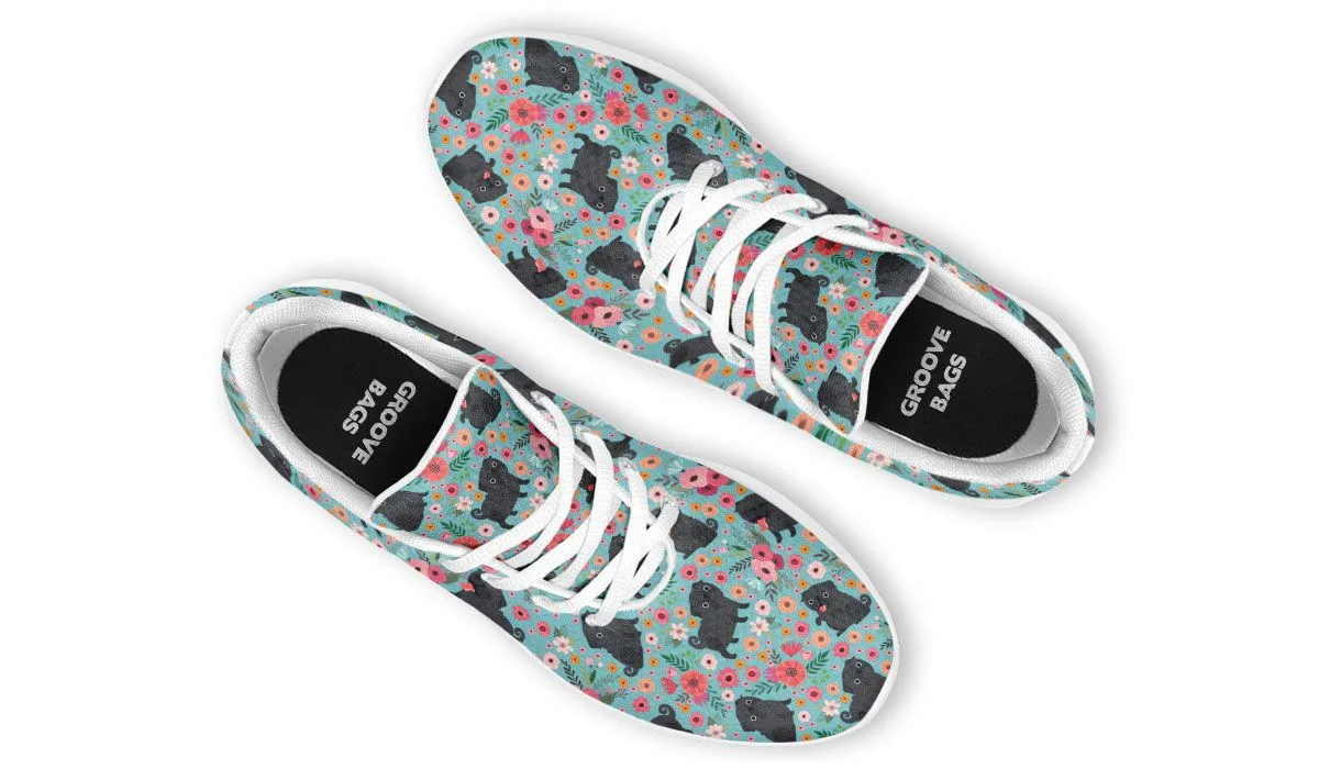 Black Pug Flower Sneakers