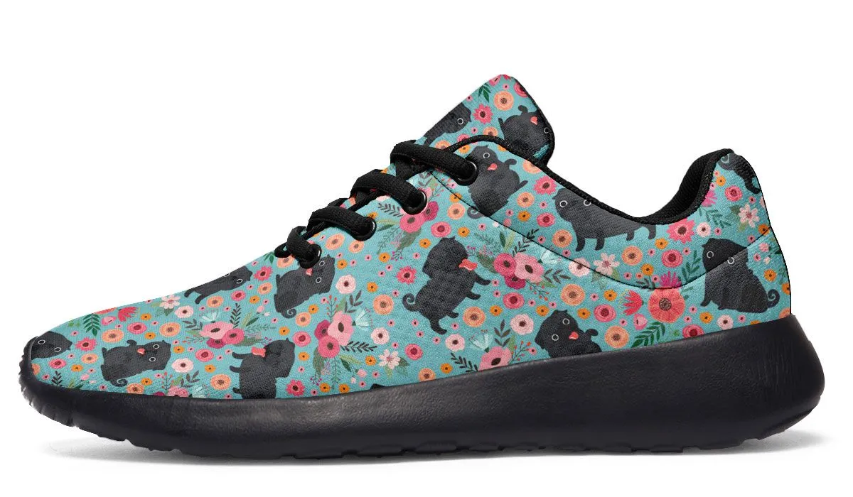Black Pug Flower Sneakers