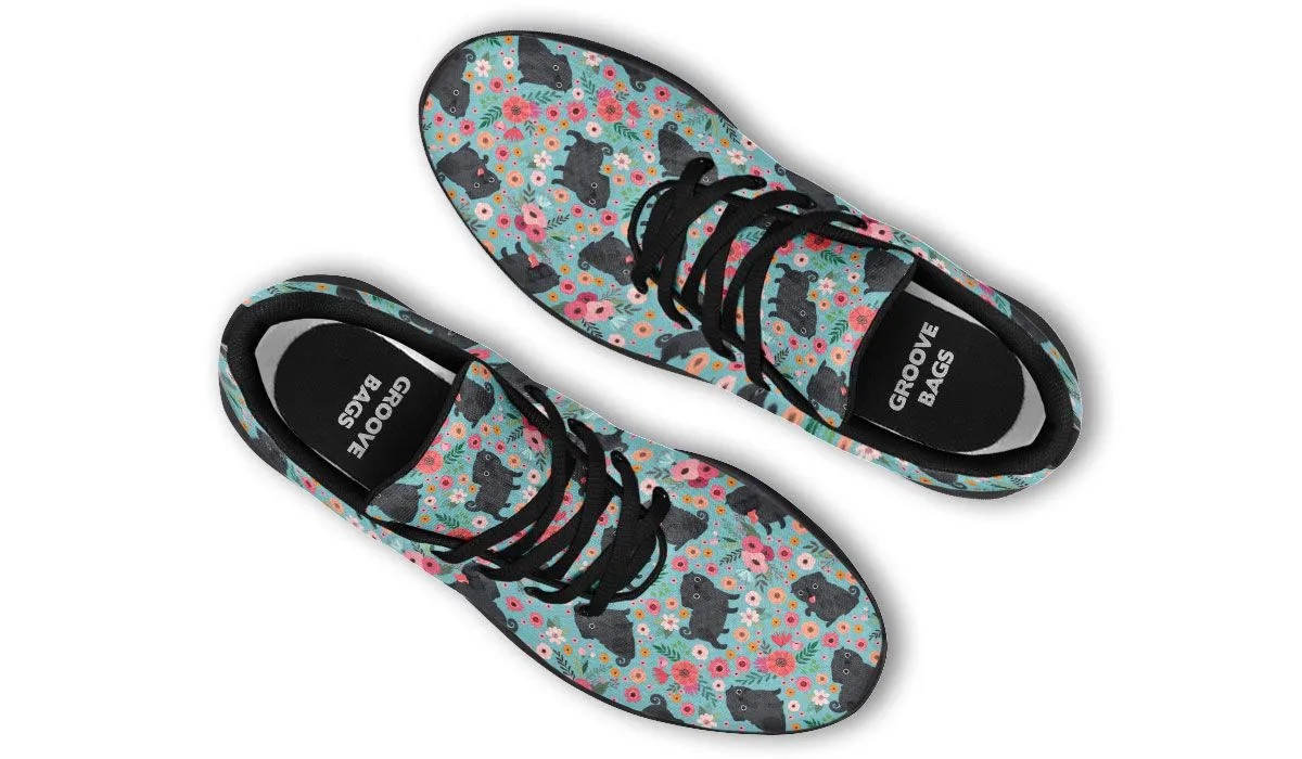 Black Pug Flower Sneakers