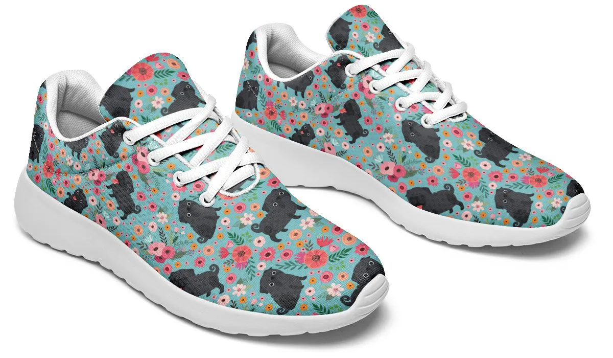 Black Pug Flower Sneakers