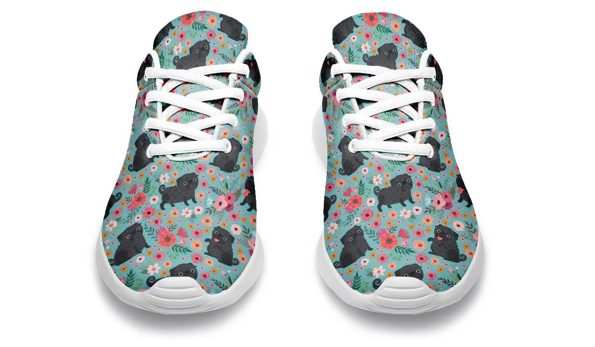 Black Pug Flower Sneakers