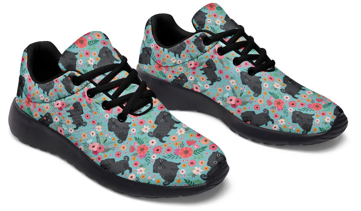 Black Pug Flower Sneakers