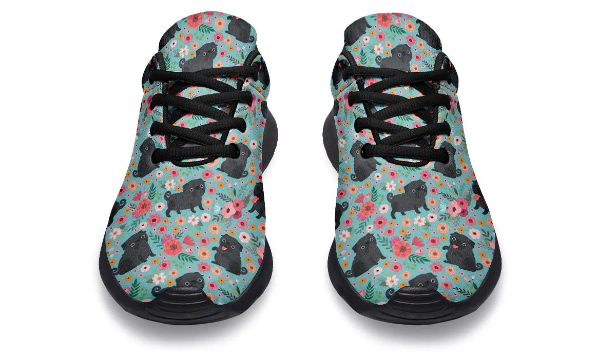 Black Pug Flower Sneakers
