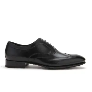 Caporicci 9919 Men's Luxury Italian Designer Shoes Black Calf-Skin Leather Wingtip Oxfords (CAP1030)