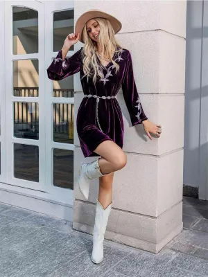 Chic V-Neck Mini Dress with Stylish Slit Sleeves