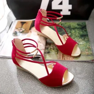 Chicvane Criss-Cross Straps Open Toe Zipper Closure Flat Sandals