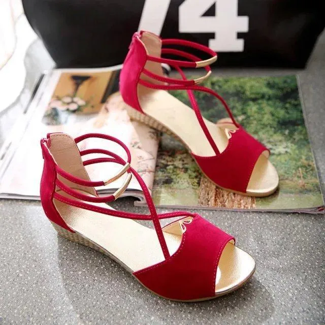 Chicvane Criss-Cross Straps Open Toe Zipper Closure Flat Sandals