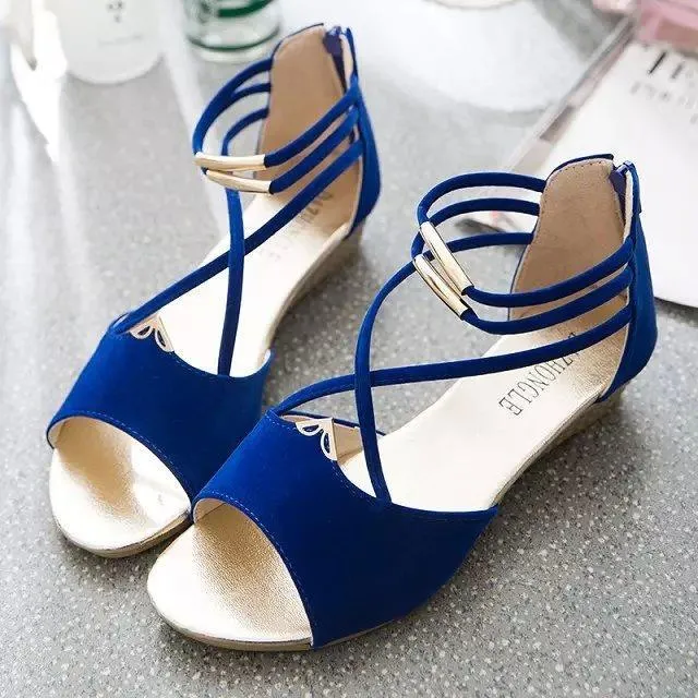 Chicvane Criss-Cross Straps Open Toe Zipper Closure Flat Sandals