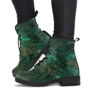 Combat Boots for Women - Mandala 4 Handcrafted Boots | Unique Custom Faux Leather Shoes, Cruelty-free Vegan Handmade Lace Up