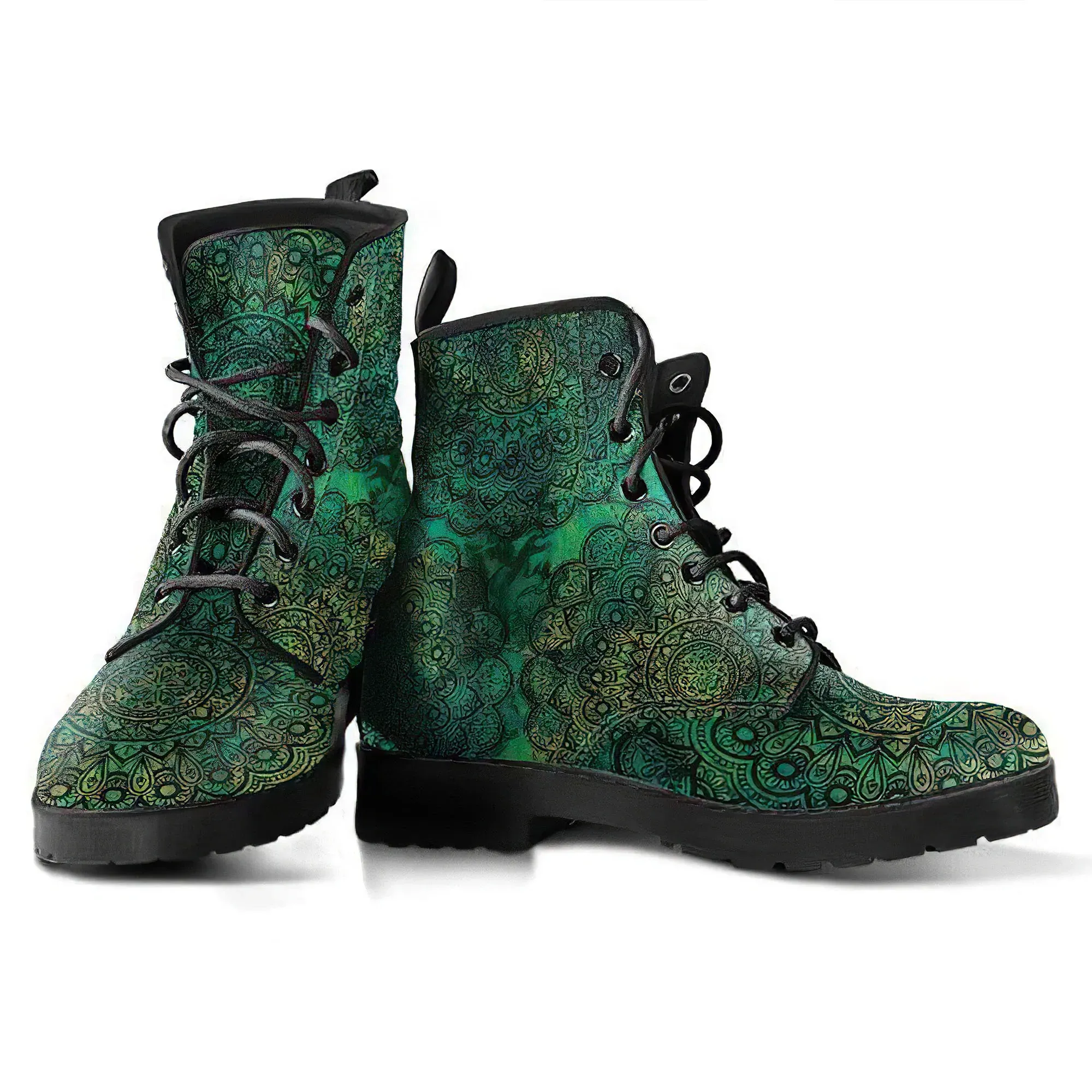 Combat Boots for Women - Mandala 4 Handcrafted Boots | Unique Custom Faux Leather Shoes, Cruelty-free Vegan Handmade Lace Up