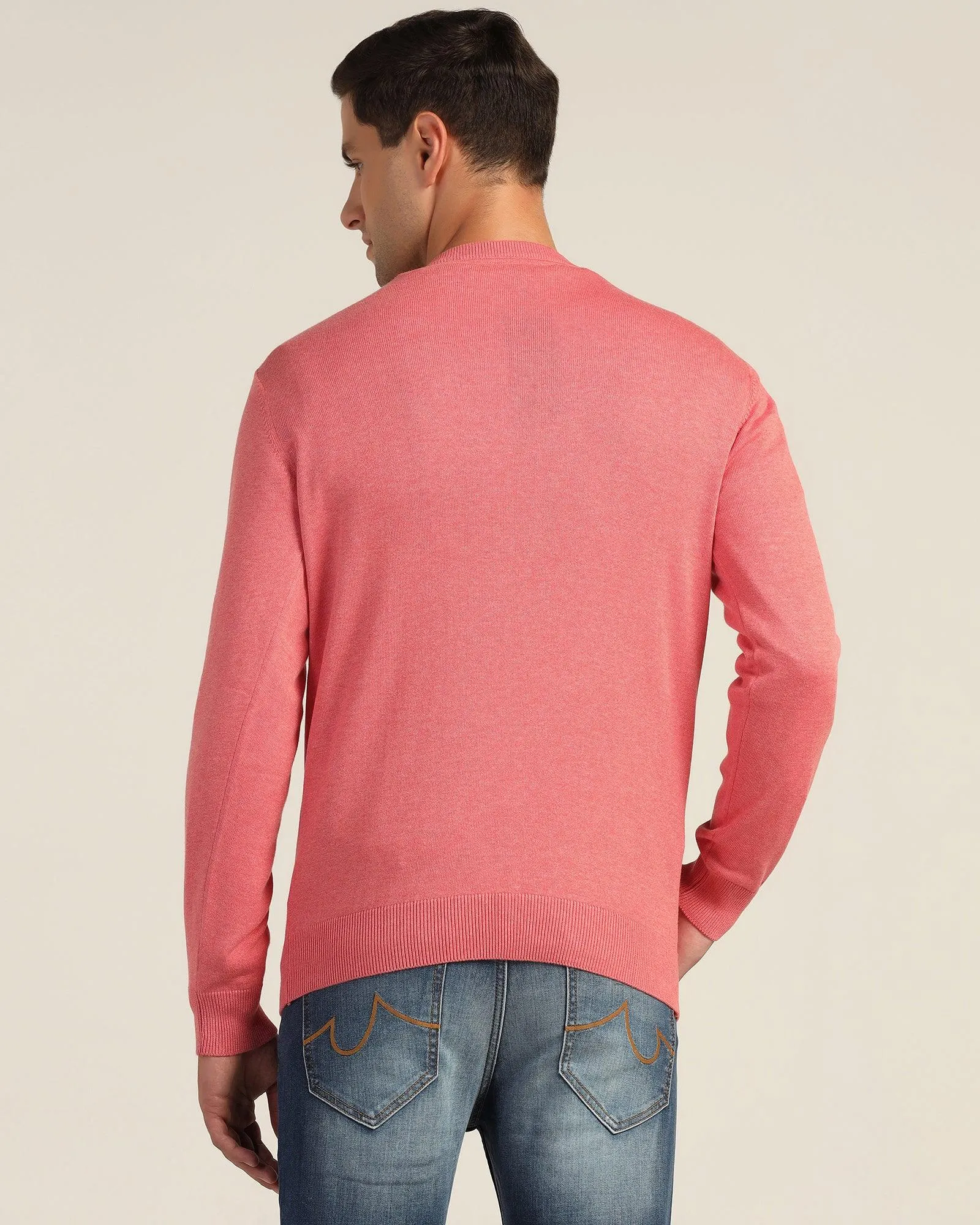 Crew Neck Peach Echo Solid Sweater - Jolly