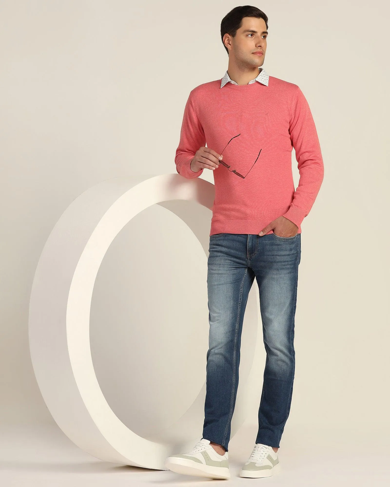 Crew Neck Peach Echo Solid Sweater - Jolly