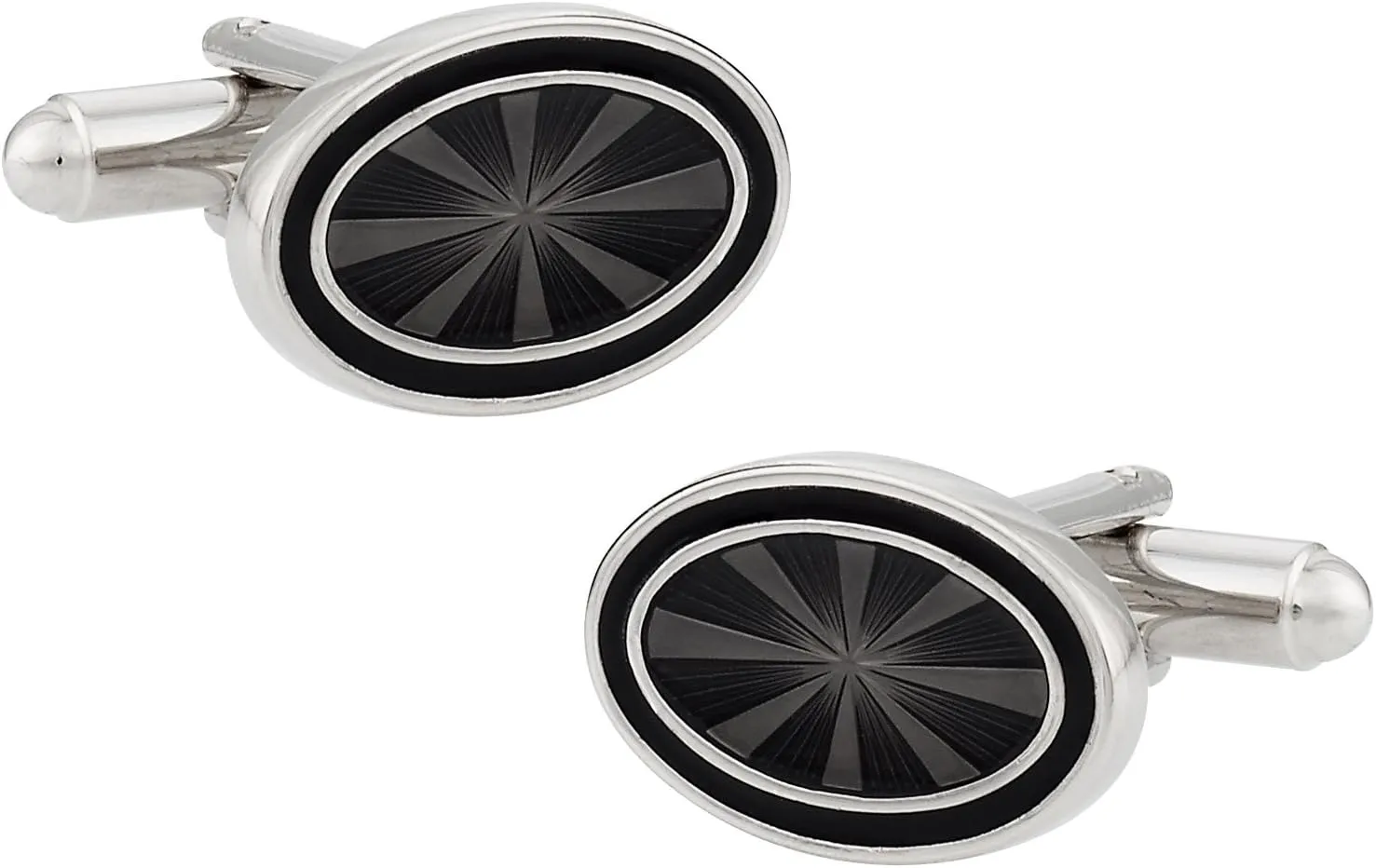 Cuff-Daddy Black Enamel Silver Tone Cufflinks with Presentation Box