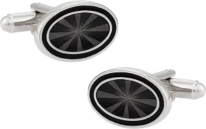 Cuff-Daddy Black Enamel Silver Tone Cufflinks with Presentation Box