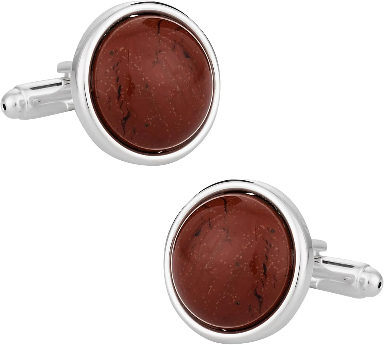 Cuff-Daddy Domed Jasper Cufflinks with Sterling Silver Plate with Presentation Box