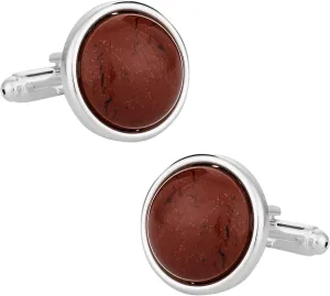 Cuff-Daddy Domed Jasper Cufflinks with Sterling Silver Plate with Presentation Box