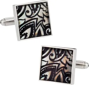 Cuff-Daddy Genuine Mother of Pearl Black Print Cufflinks with Presentation Box