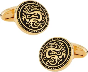 Cuff-Daddy Gold Chinese Dragon Cufflinks with Presentation Box