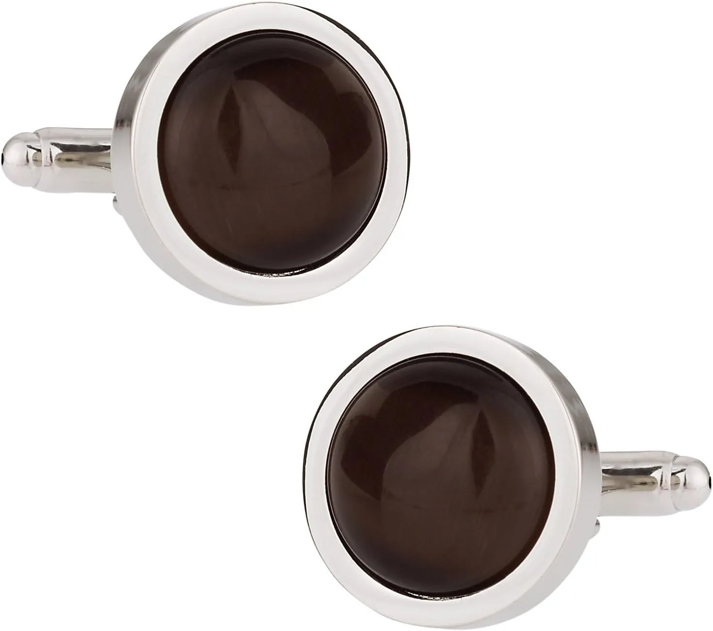 Cuff-Daddy Round Espresso Brown Catseye-Style Cufflinks with Presentation Box