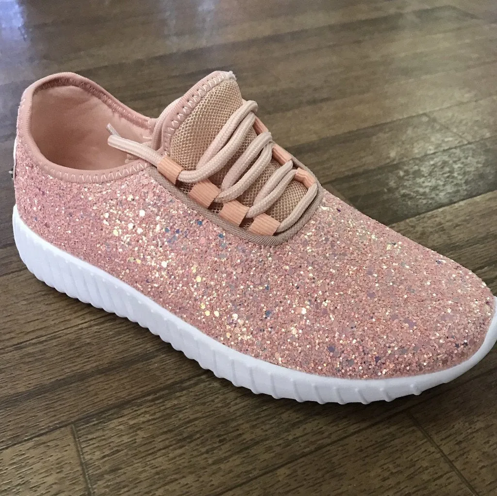 Dusty Rose Glitter Glam Sneakers