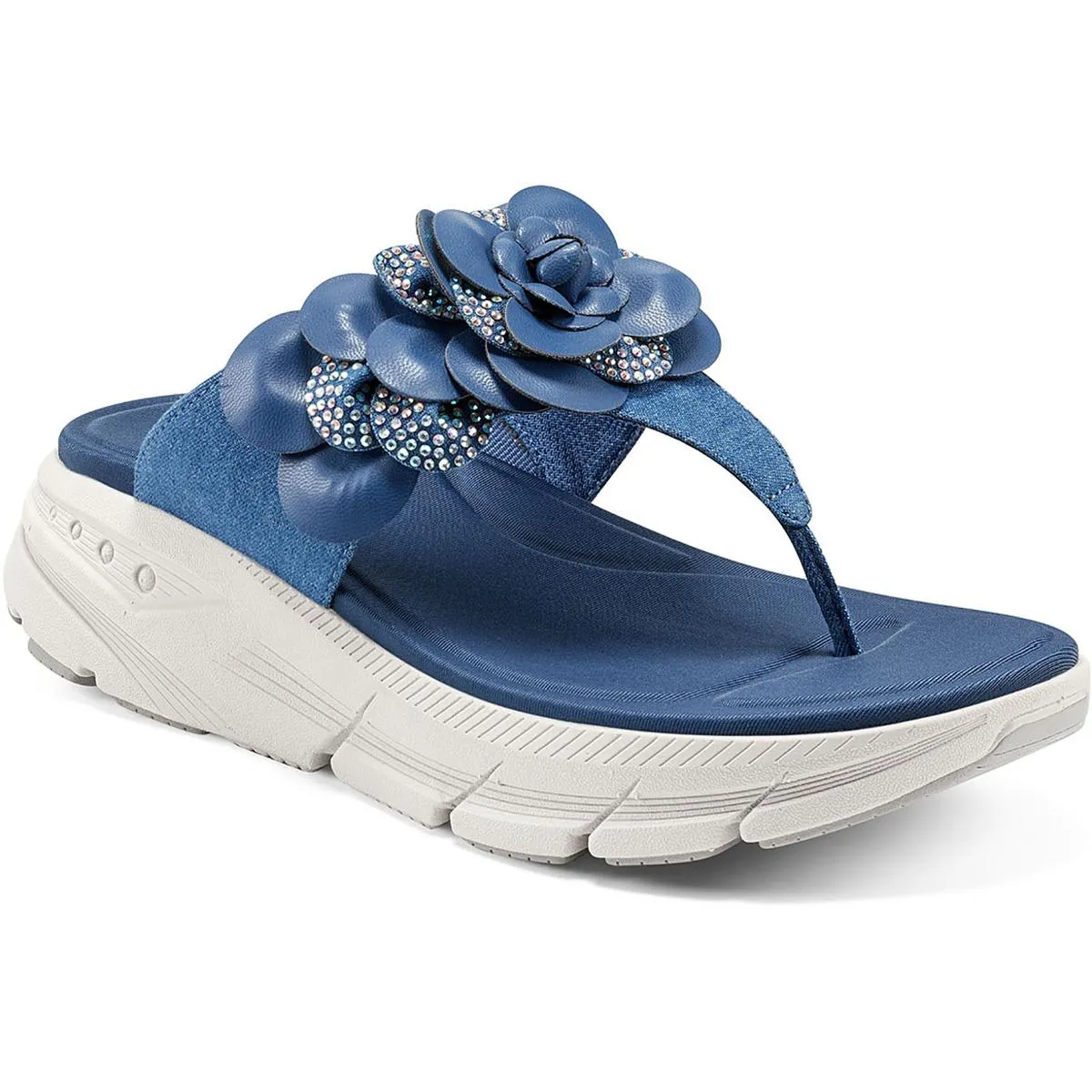 Easy Spirit Womens Marjie Embellished Denim Wedge Sandals