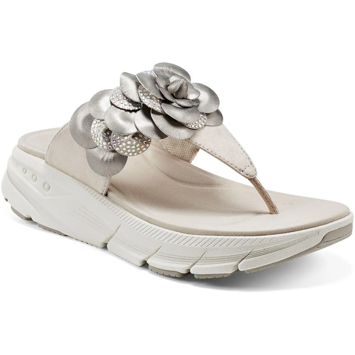 Easy Spirit Womens Marjie Embellished Denim Wedge Sandals