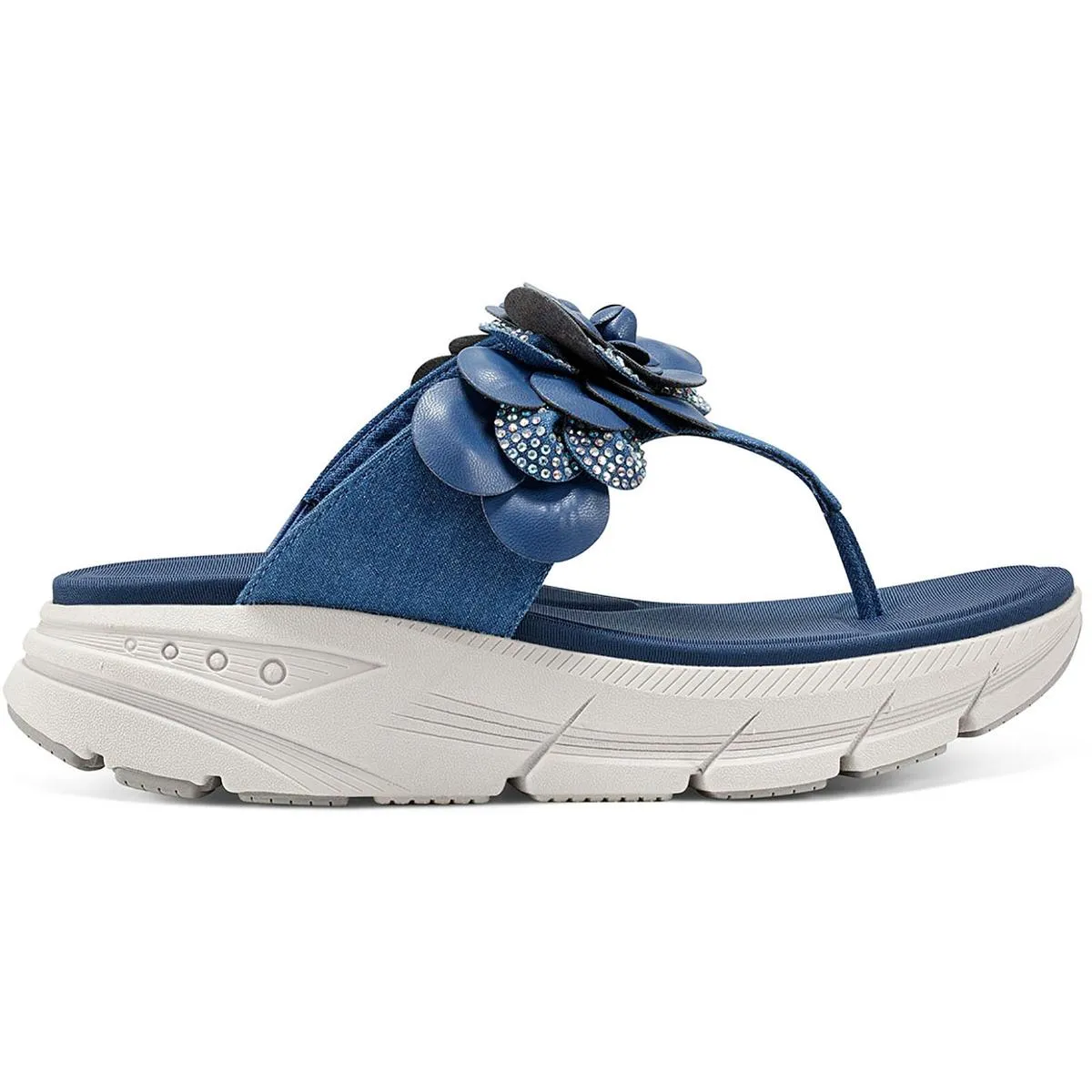 Easy Spirit Womens Marjie Embellished Denim Wedge Sandals