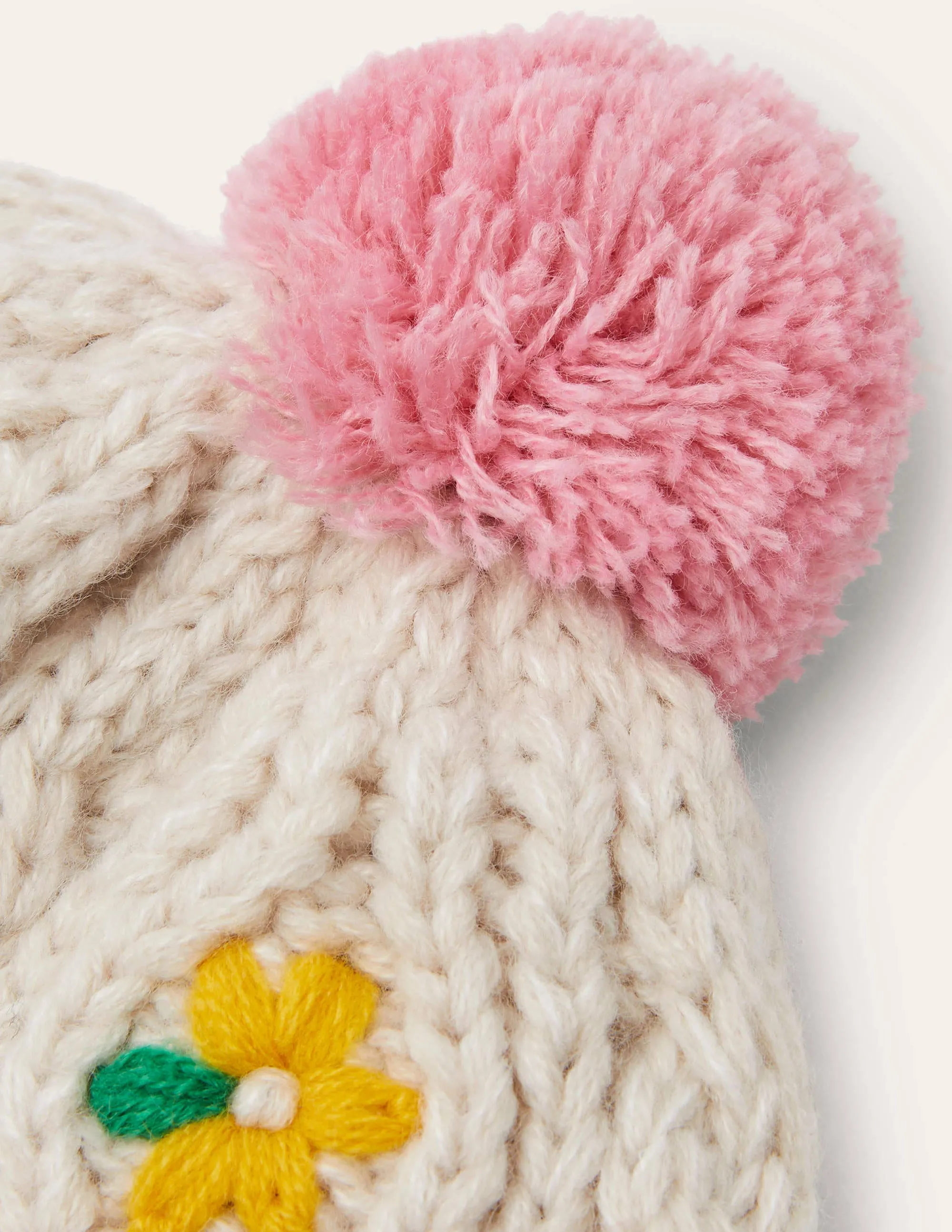Embroidered Knitted Hat-Ecru Marl