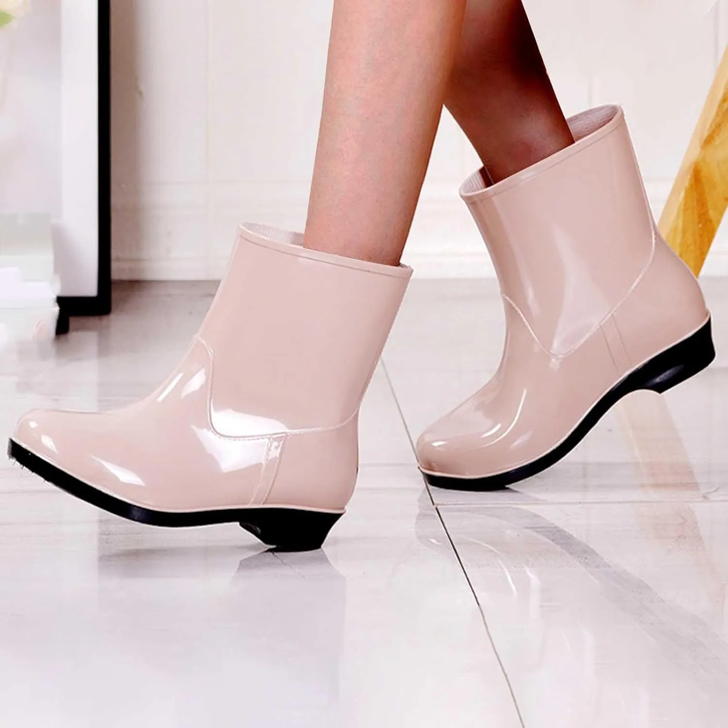 Fashion Rain Boots for Women PVC Durable Waterproof Shoes Comfort Non-Slip Mid Calf Garden Boot Cute Chelsea Booties