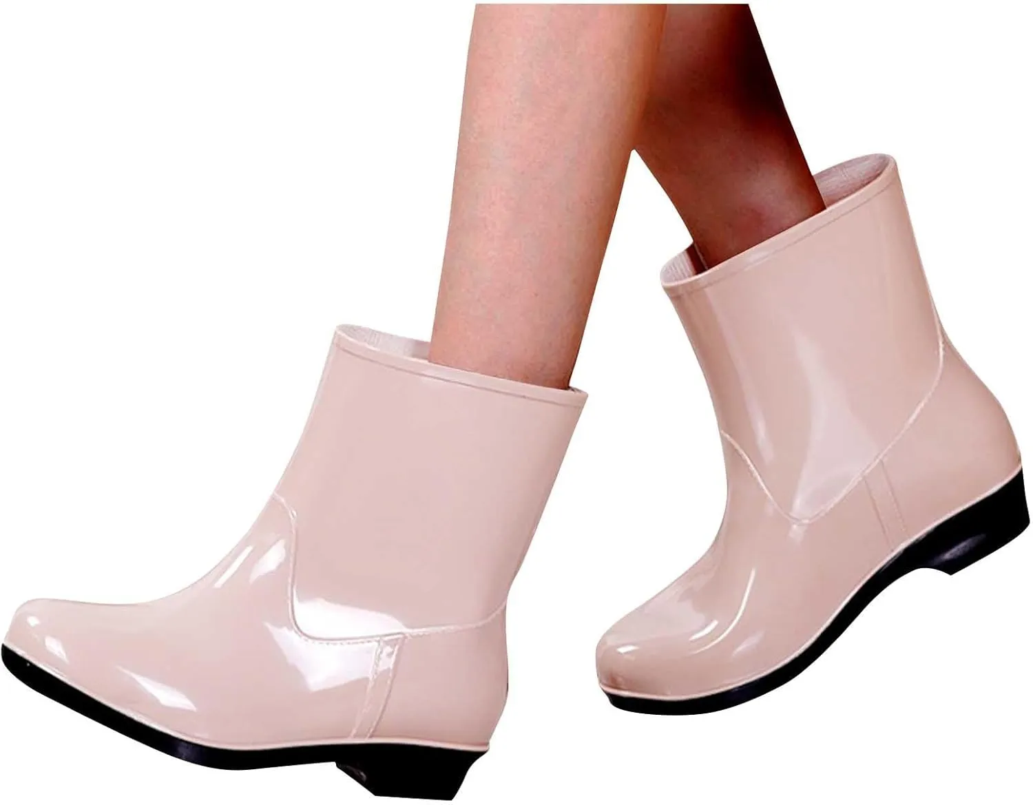 Fashion Rain Boots for Women PVC Durable Waterproof Shoes Comfort Non-Slip Mid Calf Garden Boot Cute Chelsea Booties