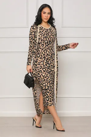 Fierce Lounger Leopard Duster Dress Set (Tan Multi)