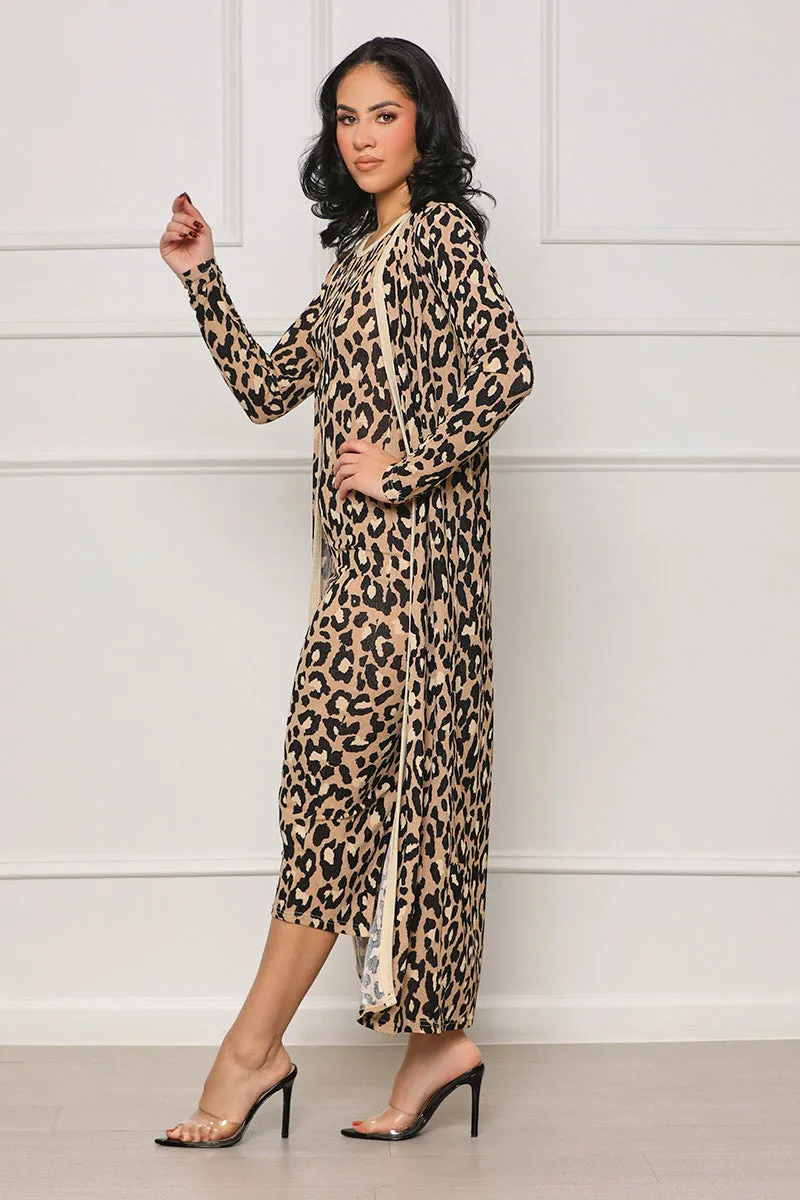 Fierce Lounger Leopard Duster Dress Set (Tan Multi)