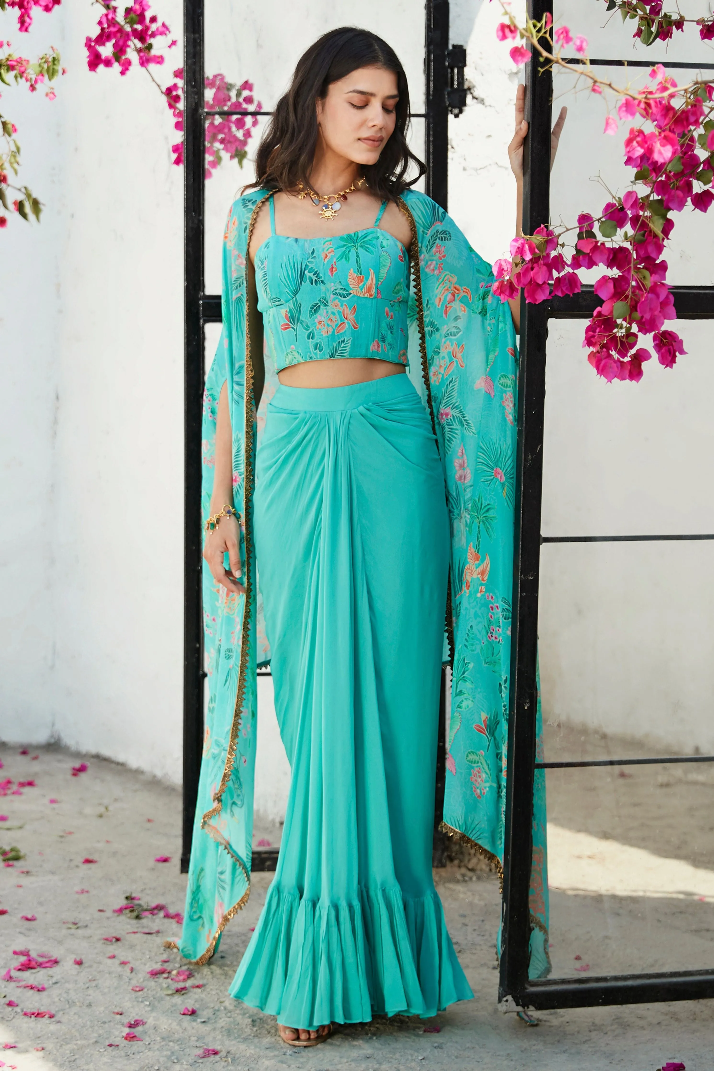 Firozi Cape & Skirt Set