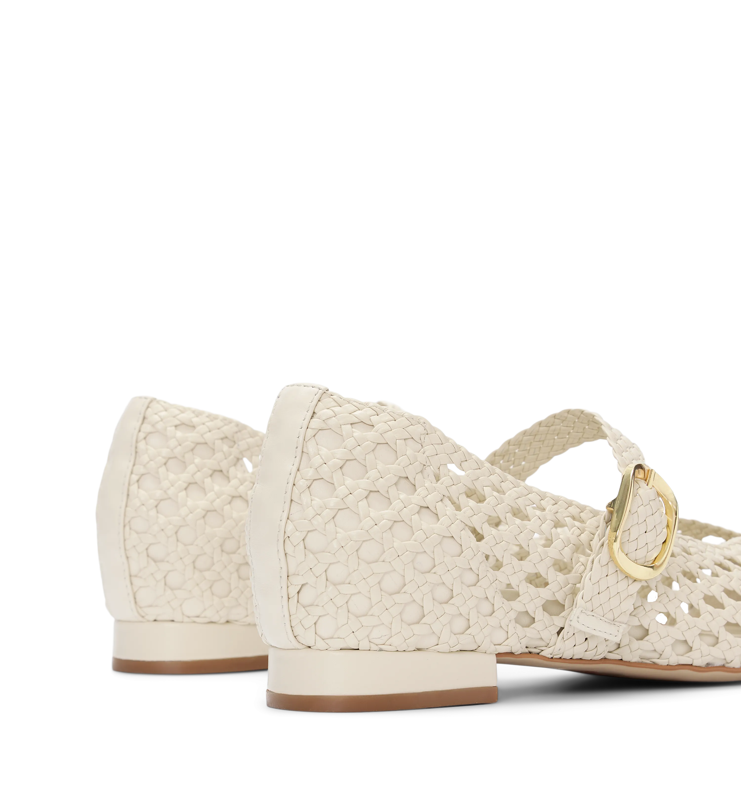 Forktail Ecru Woven Leather Ballet Flats