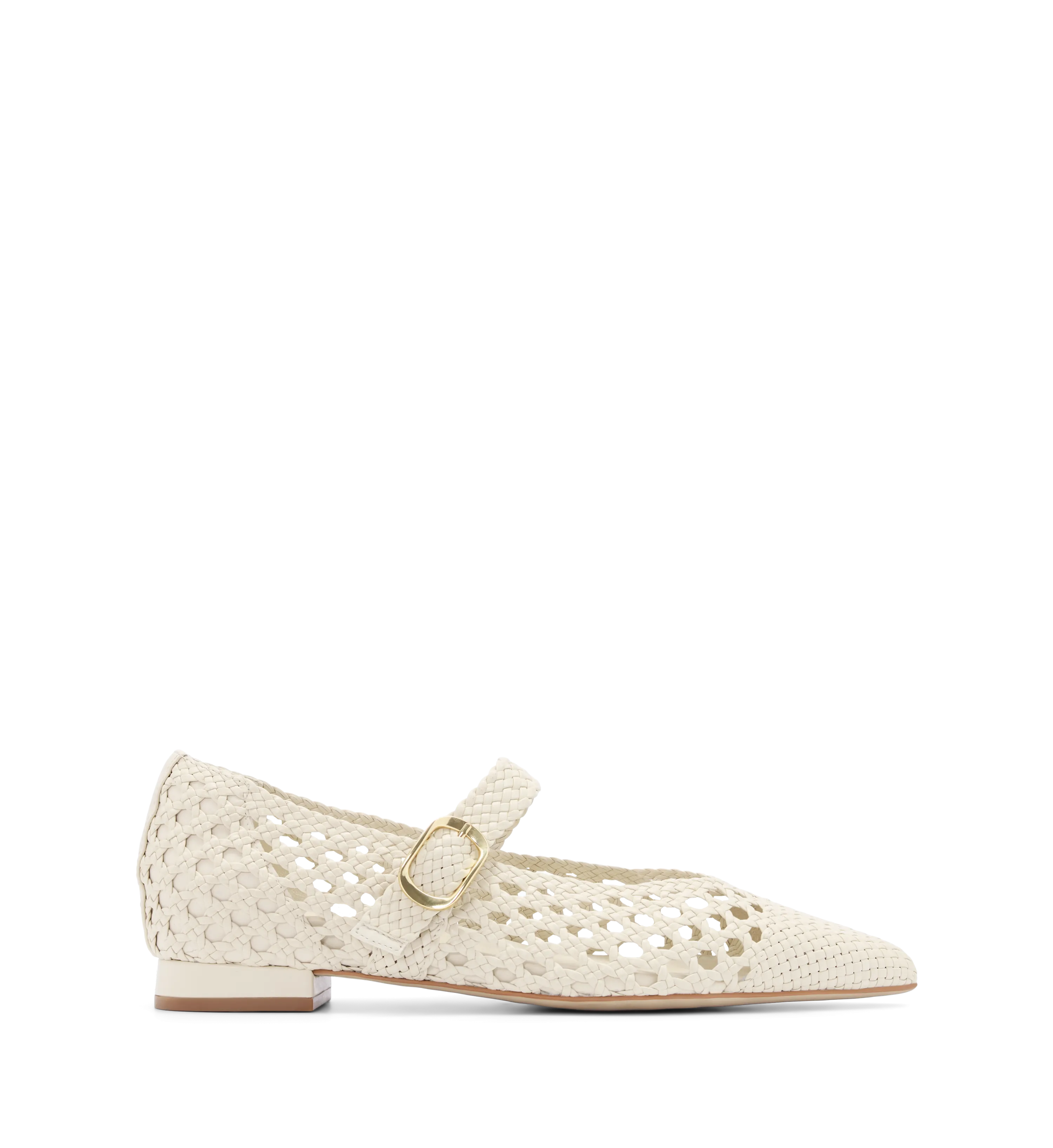 Forktail Ecru Woven Leather Ballet Flats