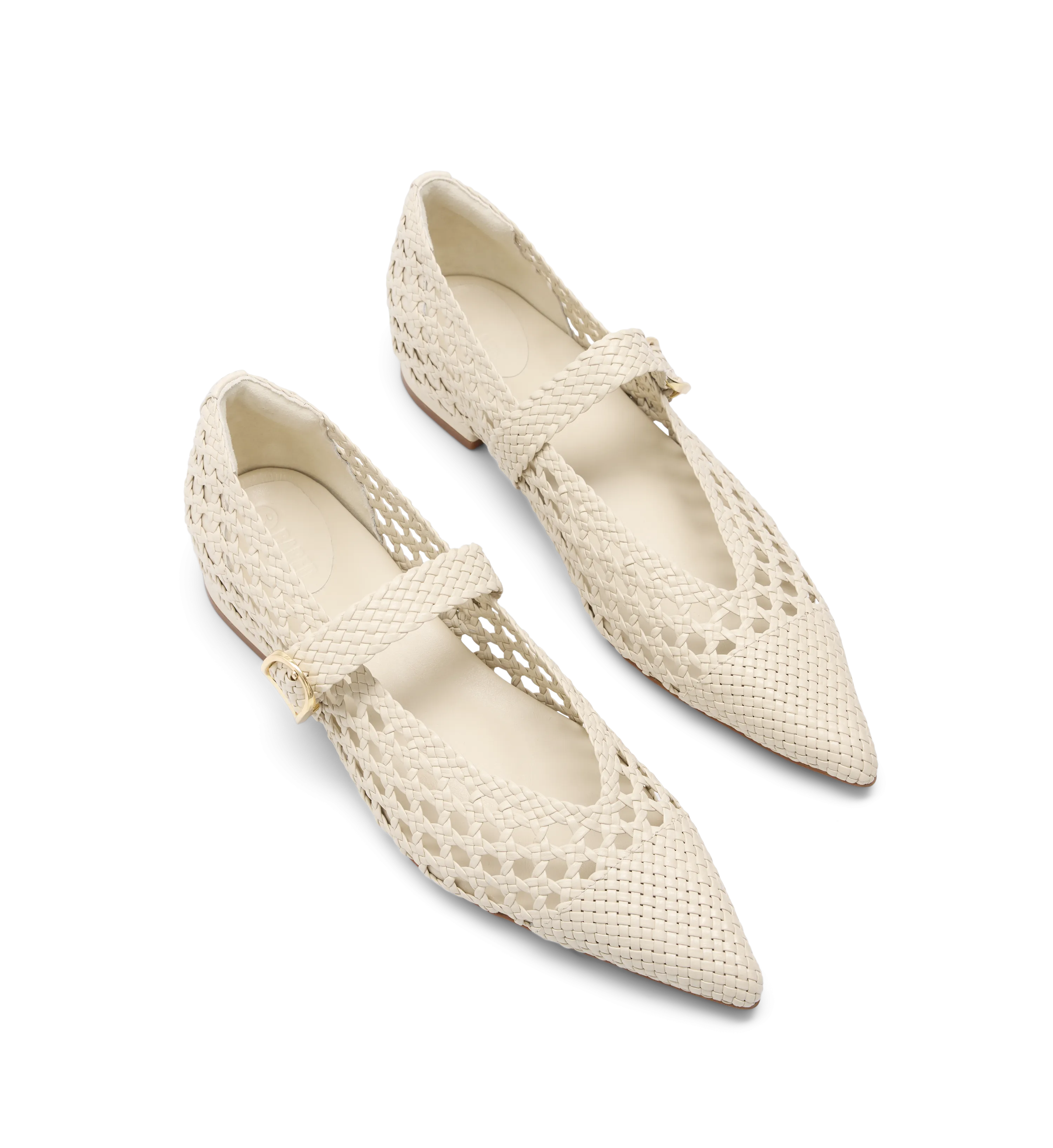 Forktail Ecru Woven Leather Ballet Flats
